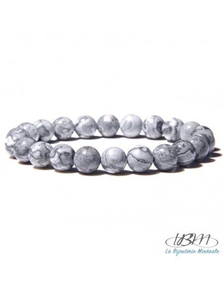 Bracelet-perles de 8mm-jaspe map gris par La Bijouterie Minérale