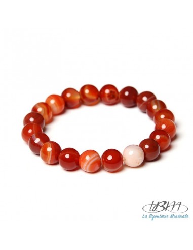 Bracelet-perles de 10 mm Agate à rayure rouge par La Bijouterie Minérale