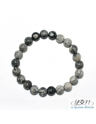 Bracelet-perles de 6, 8 ou 10 mm Jaspe Map gris par La Bijouterie Minérale
