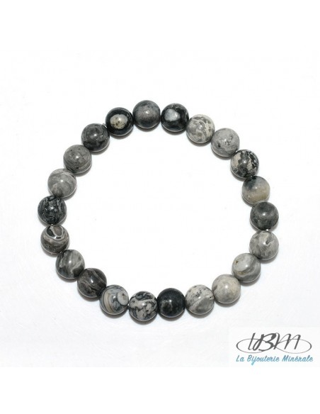 Bracelet-perles de 6, 8 ou 10 mm Jaspe Map gris par La Bijouterie Minérale
