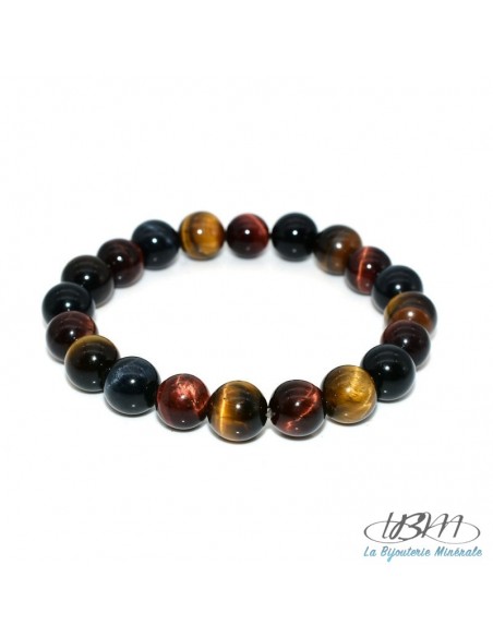 Bracelet-perles de 4,6,8,10  ou 12mm en Oeil de tigre Jaune bleu et rouge par La Bijouterie Minérale