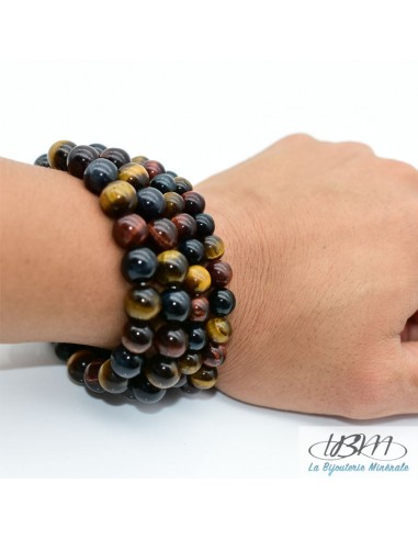 Bracelet-perles de 4, 6, 8, 10  ou 12mm en Oeil de tigre 3 couleurs par La Bijouterie Minérale