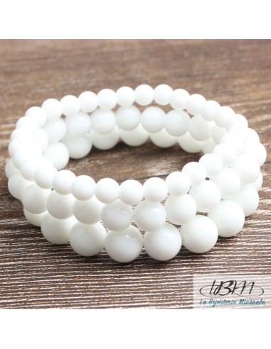 Bracelet standard perles de 8mm en Calcédoine Blanche par La Bijouterie Minérale