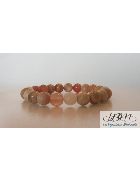 Bracelet standard perles de 8mm en Pierre de Soleil (Sunstone) par La Bijouterie Minérale