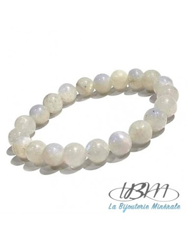 Bracelet standard perles de 8mm en Pierre de lune blanche par La Bijouterie Minérale