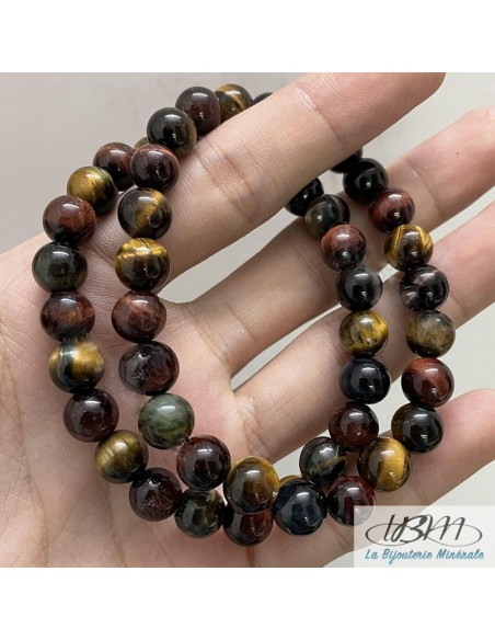 Bracelet standard perles de 8mm en oeil de tigre, faucon et  taureau par La Bijouterie Minérale