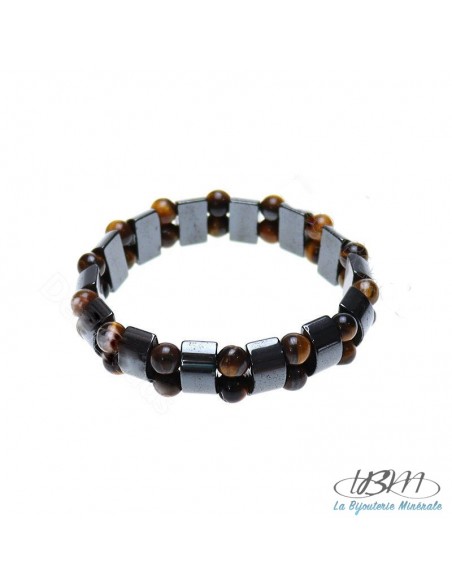 Bracelet homme-perles de 8 mm en Hématite et Oeil de tigre par La Bijouterie Minérale