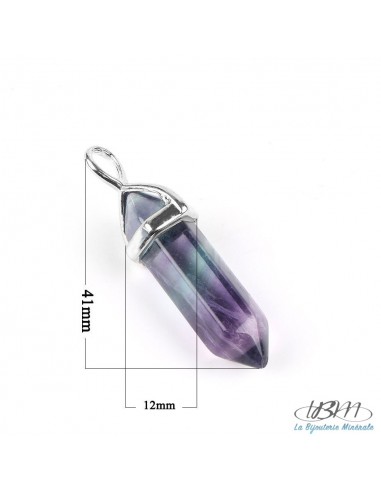 Pendentif pendule forme cristal bi-terminé coiffe metal en Unakite 