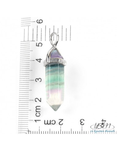Pendentif pendule forme cristal bi-terminé coiffe metal en Unakite 