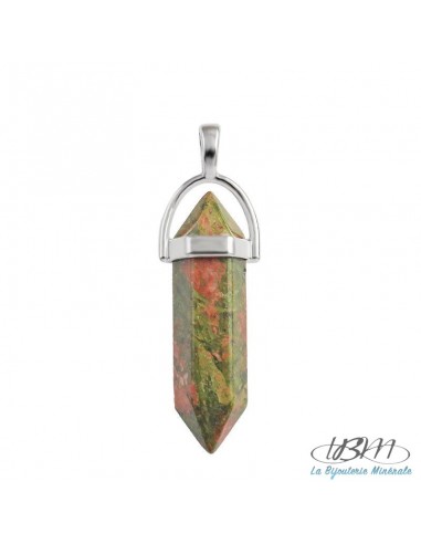 pendentif pendule enforme de cristal bi-terminé en Unakite de La Bijouterie Minérale