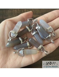 Pendentif pendule en forme de cristal bi terminé d'agate grise de La Bijouterie Minerale