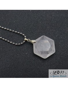 pendentif hexagonal de La Bijouterie Minérale en cristal de roche (quartz blanc)