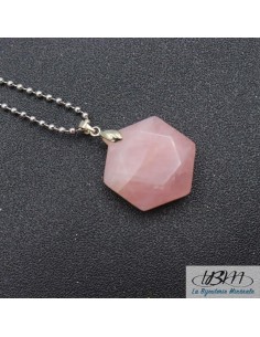 pendentif hexagonal de La Bijouterie Minérale en quartz rose