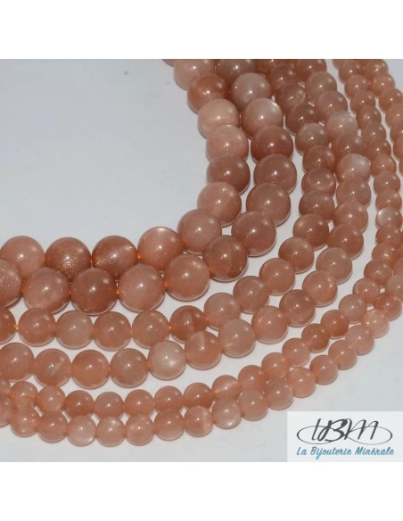 Lot de perles de Pierre de lune péche (peach moonstone) taille 8 mm, qualité A+ de La Bijouterie Minérale