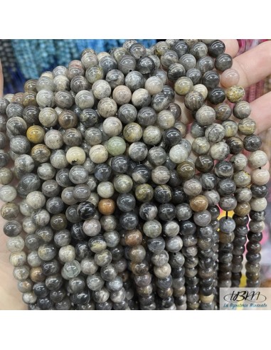 Lot de perles rondes de Pierre de lune noire (black moonstone) par La Bijouterie Minérale