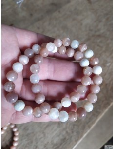 Bracelet en Pierre de Lune (moonstone) Alternée Blanche et orange Haute qualité par La Bijouterie Minérale