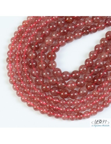 Lot de perles de 8mm en pierre naturelle de Quartz Fraise (strawberry quartz) par La Bijouterie Minérale