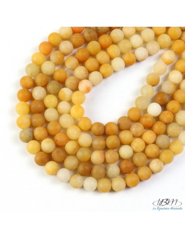 Lot de perles matte de Pierre de Jade Jaune naturelle de La Bijouterie Minérale