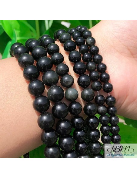 Lot de perles de pierre naturelle d'obsidienne noire par La Bijouterie Minérale