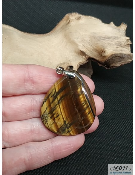 pendentif grosse goutte d'eau en pierre naturelle d'oeil de tigre • La Bijouterie Minérale