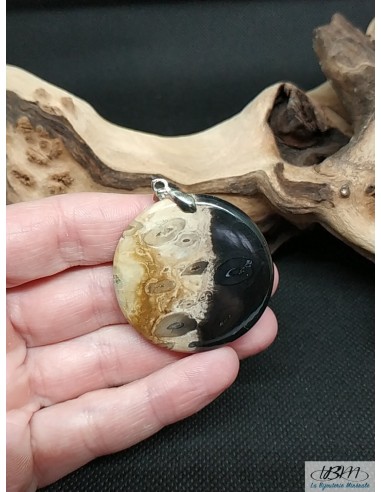 Grand Pendentif rond en Racine de Palmier fossile par La Bijouterie Minérale