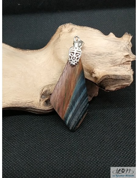 Pendentif en oeil de tigre et de faucon, rendu matte 52*35mm par La Bijouterie Minérale