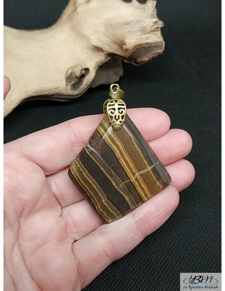 Grand pendentif en œil de tigre trapèze par La Bijouterie Minérale