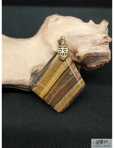 Grand pendentif en œil de tigre rendu semi-matte trapèze par La Bijouterie Minérale