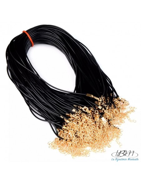 Cordon en coton ciré noir fermoir doré type homard de La Bijouterie Minérale