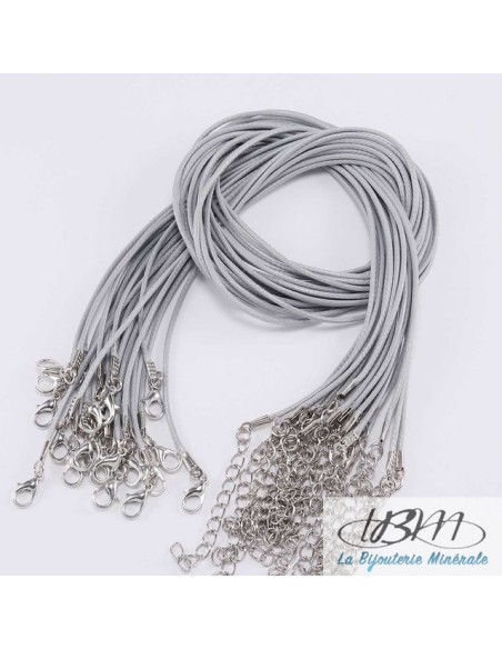 Cordon en coton ciré gris fermoir type homard de La Bijouterie Minérale