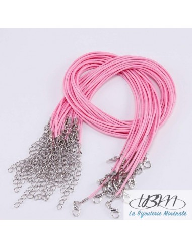 Cordon en coton tressé ciré rose fermoir type homard de La Bijouterie Minérale