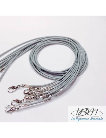 Cordon en coton tressé ciré gris fermoir type homard de La Bijouterie Minérale