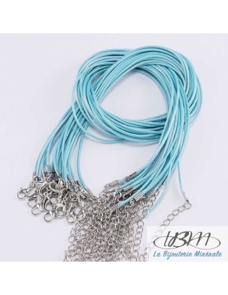 Cordon en coton tressé ciré turquoise fermoir type homard de La Bijouterie Minérale
