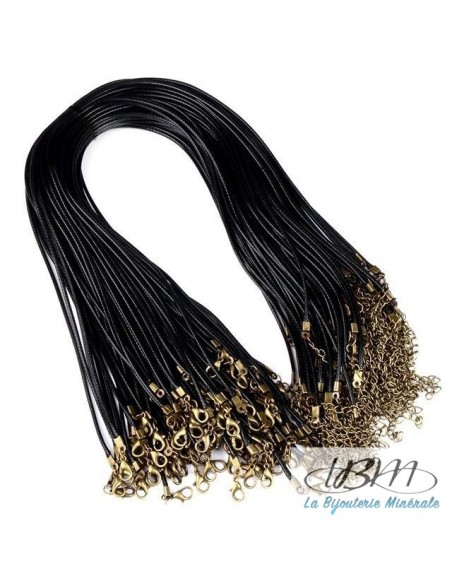 Cordon en coton tressé ciré noir fermoir bronze type homard de La Bijouterie Minérale