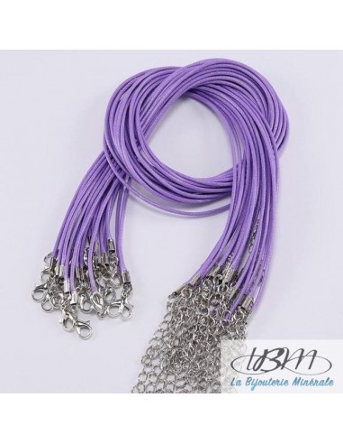 Cordon en coton tressé ciré violet fermoir type homard de La Bijouterie Minérale