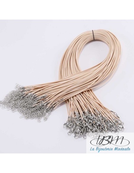 Cordon en coton tressé ciré beige foncé fermoir type homard de La Bijouterie Minérale