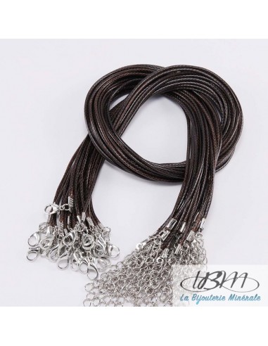 Cordon en coton tressé ciré café fermoir type homard de La Bijouterie Minérale