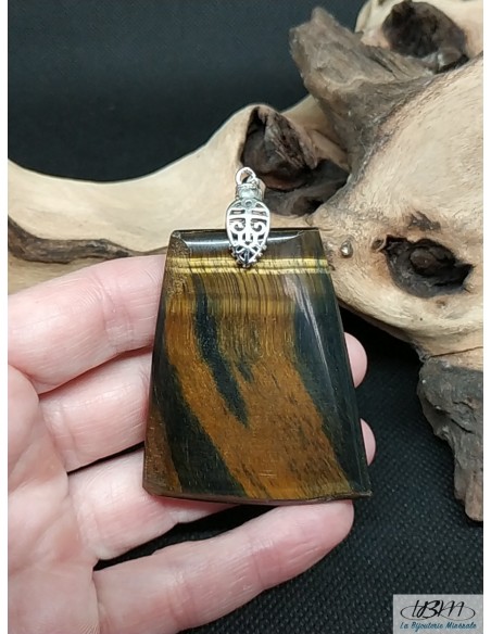Pendentif œil de tigre et œil de faucon par La Bijouterie Minérale