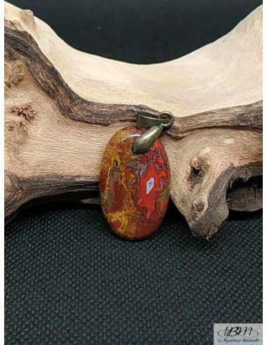 Grand pendentif en agate Crazy-lace naturelle forme ovale de La Bijouterie Minérale
