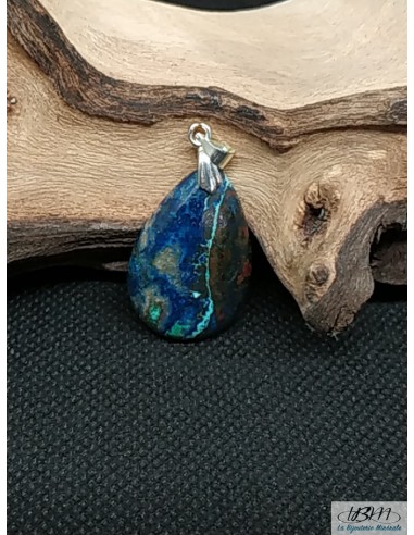 Pendentif en azurite naturelle forme goutte d'eau de la Bijouterie Minérale