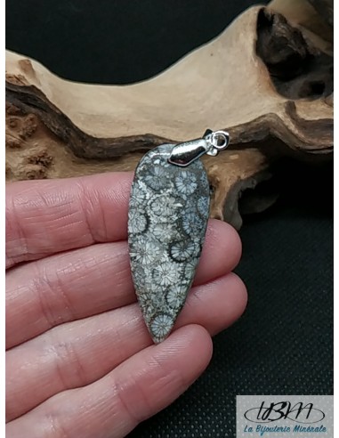 Pendentif en Corail fossile gris de 42.7 * 16.8 mm de la bijouterie minérale