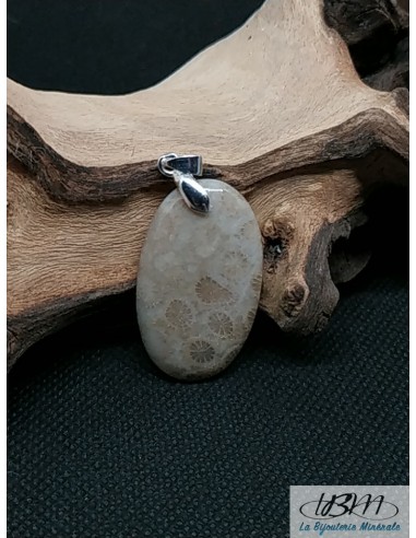 Pendentif en Corail fossile gris de 35.9 * 21 mm de forme ovale par La Bijouterie Minérale