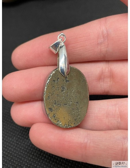 dos du Pendentif en Pyrite de 24,1*18,2 mm finition druze forme ovale de La Bijouterie Minerale