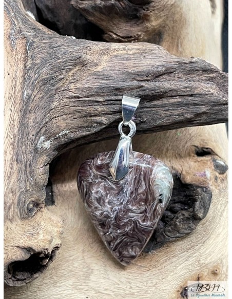 Pendentif en Pietersite rose de 32,1*22,3 mm en forme de goutte d'eau inversée de La Bijouterie Minerale