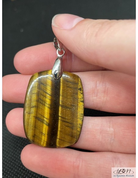 Pendentif oeil de tigre forme rectangle de 31.3*24.5mm de La Bijouterie Minerale
