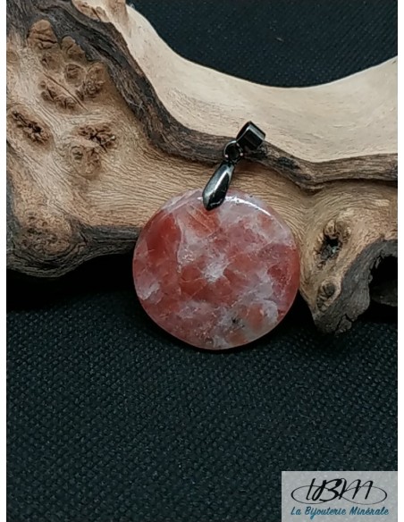 Pendentif en Sunstone (Héliolite ou Pierre de soleil) de 32 mm de forme ronde par La Bijouterie Minerale