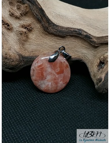 Pendentif en Sunstone (Héliolite ou Pierre de soleil) de 24.8 mm de forme ronde par La Bijouterie Minerale