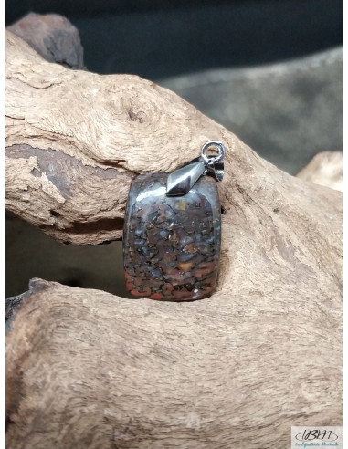 Pendentif en Os de dinosaure fossile de 22.8 * 17.4 mm forme rectangle de La Bijouterie Minerale
