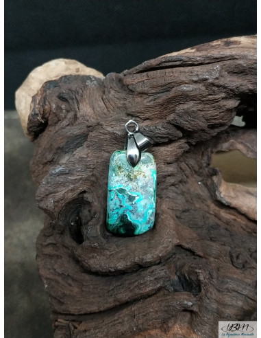 Pendentif de Chrysocolle Malachite de 24.8 * 14.4 mm de forme rectangulaire de La Bijouterie Minérale