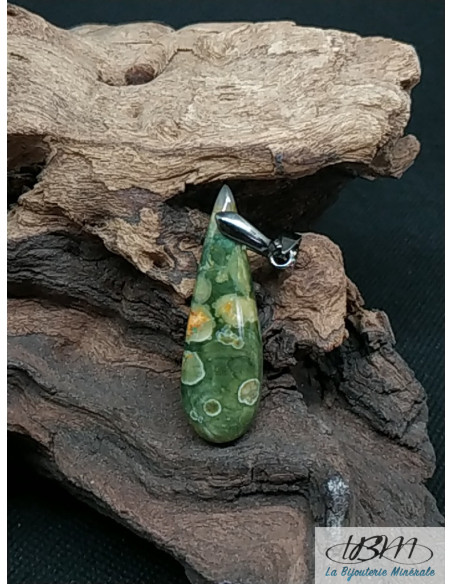 Pendentif en Rhyolite (Que Sera) de 42.9 * 13.6 mm en forme de goutte d'eau par La Bijouterie Minérale